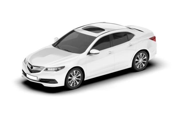 Beyaz arka planda izole edilmiş beyaz bir sedan. 3d illüstrasyon.