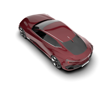 Kırmızı bir arabanın 3 boyutlu resmi.