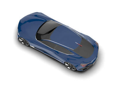 Siyah arka planda bir araba, üst manzara. 3d oluşturma