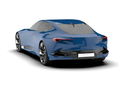 Mavi araba gri arka planda izole edildi, 3 boyutlu illüstrasyon