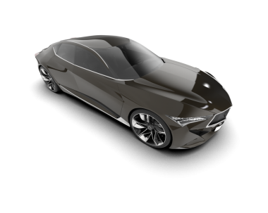 Beyaz stüdyo arka planında izole edilmiş daha az jenerik siyah bir arabanın 3 boyutlu çizimi