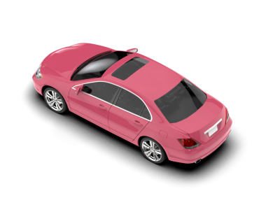 Beyaz arka planda pembe bir arabanın 3 boyutlu görüntüsü