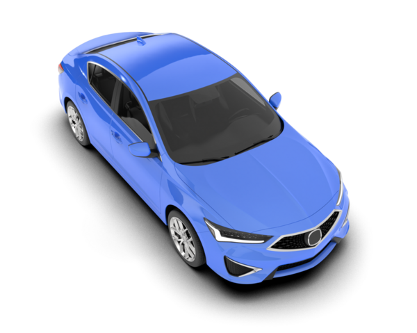 Gri arkaplanda 3 boyutlu mavi araba görüntüsü izole edildi