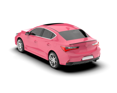 Beyaz bir arka plan üzerinde pembe araba