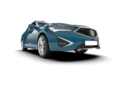 Mavi araba arka planda izole edilmiş. 3D görüntüleme - illüstrasyon