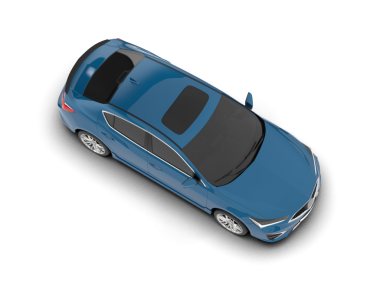 Beyaz arkaplanda izole edilmiş mavi bir arabanın 3 boyutlu görüntüsü