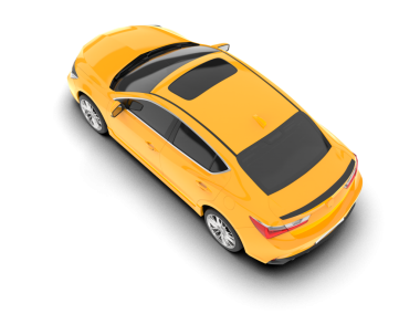Beyaz arkaplandaki sarı araba 3 boyutlu resimleme