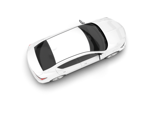 Arabanın üst görüntüsü beyaz arkaplanda izole edildi. 3d oluşturma