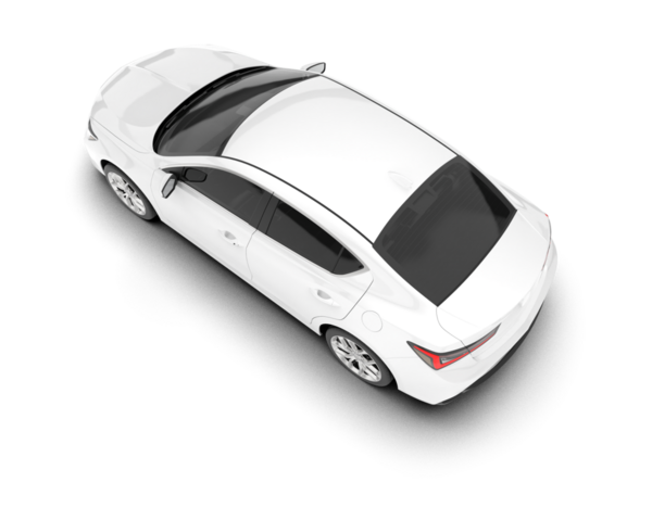 Stüdyoda beyaz arka planda beyaz bir arabanın 3 boyutlu görüntüsü.