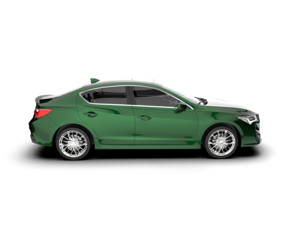 Yeşil araba, modern sedan. Yan görünüş. 3d oluşturma