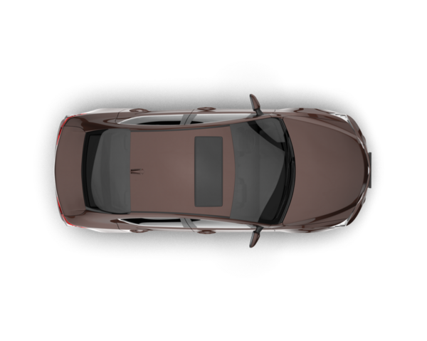 Siyah arka planda bir arabanın üst görüntüsü. 3d illüstrasyon