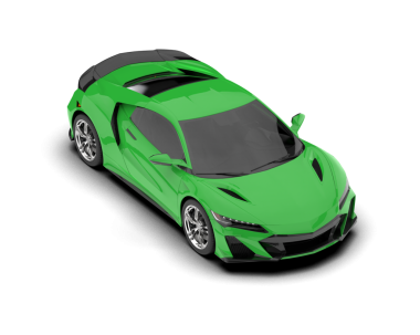 Siyah arka planda yeşil bir spor arabanın 3 boyutlu görüntüsü