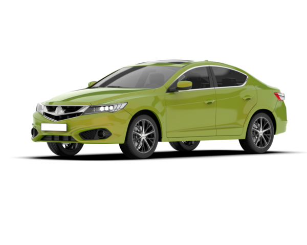 yeşil şehir ışığına sahip modern kompakt araba - renkli ön manzara