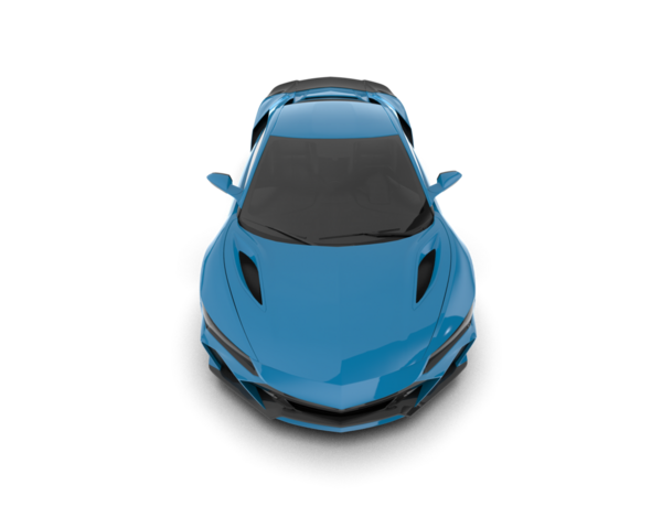 Beyaz zemin üzerinde izole edilmiş mavi elektrikli bir arabanın 3 boyutlu görüntüsü
