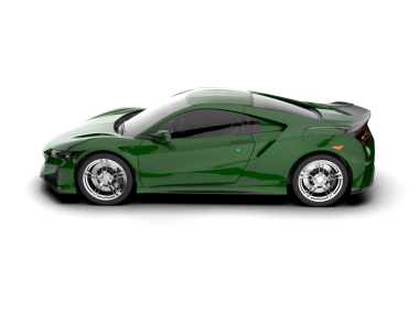 Beyaz arka planda yeşil spor araba, 3 boyutlu.