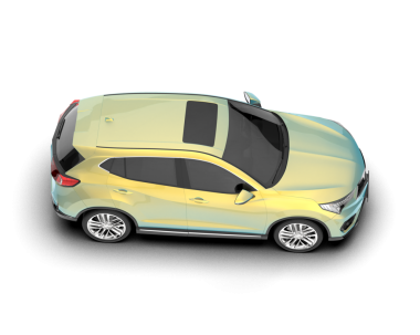 Beyaz arka planda izole edilmiş modern şehir minivanı. Uzun gölgenin 3 boyutlu çizimi