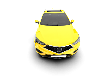 Beyaz arka planı olan sarı bir araba. 3d oluşturma