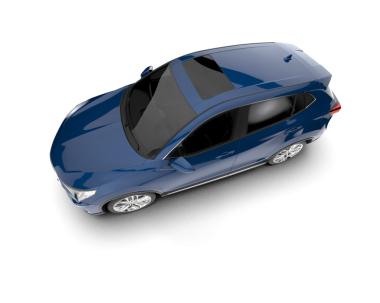 Beyaz stüdyo arka planında 3 boyutlu markasız bir SUV aracı görüntüsü.