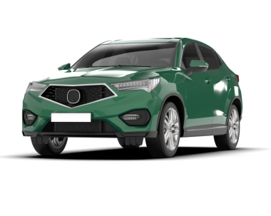 Yan manzaralı yeşil, modern lüks bir araba. 3d illüstrasyon