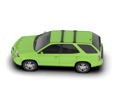 Beyaz arka planda beyaz çatılı yeşil bir taksi..