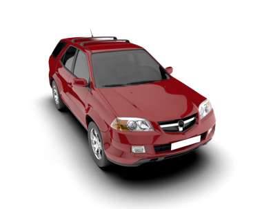 Gri arka planda kırmızı sedan, 3 boyutlu.