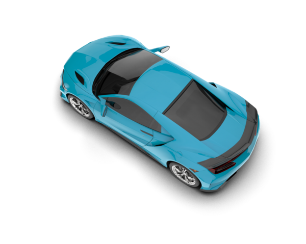 Modern mavi araba beyaz arka planda 3 boyutlu resimde izole edilmiş. 3d oluşturma