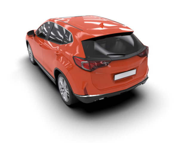 Beyaz arka planda güzel parlak çizgileri olan kırmızı bir SUV.