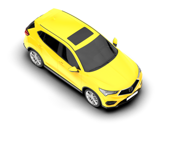 Modern sarı araba beyaz zemin üzerinde izole edilmiş 3 boyutlu resimleme
