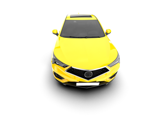 Beyaz arka planı olan sarı bir araba. 3d oluşturma