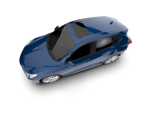 Beyaz stüdyo arka planında 3 boyutlu markasız bir SUV aracı görüntüsü.