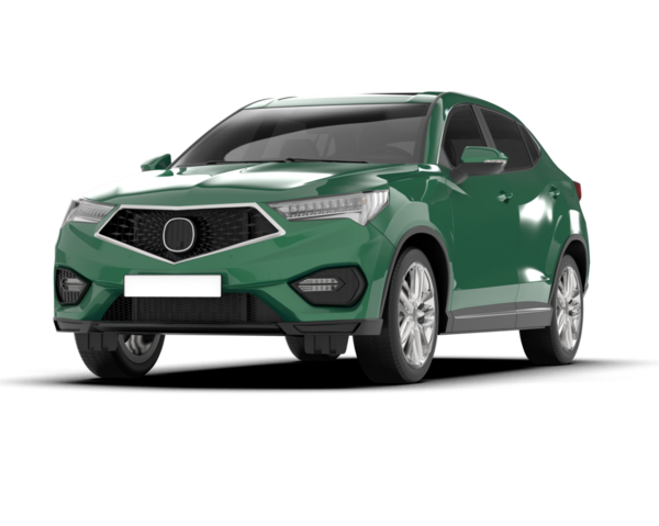 Yan manzaralı yeşil, modern lüks bir araba. 3d illüstrasyon