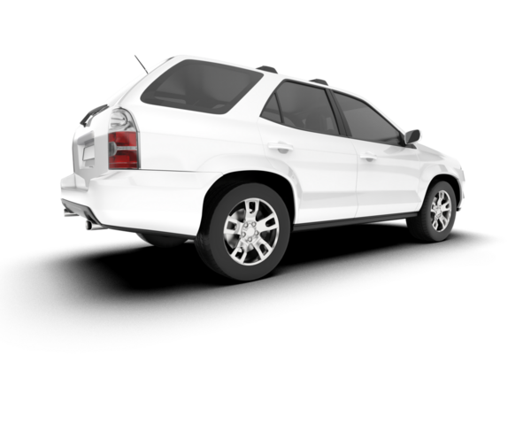 Beyaz arka planda uzun bir gölgesi olan modern beyaz bir araba. 3d oluşturma