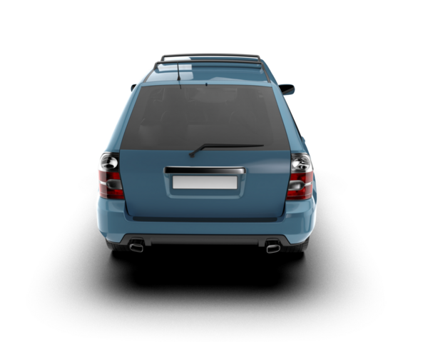 Beyaz arka planda mavi bir araba. 3d oluşturma