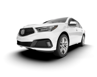 Modern beyaz araba. Ön manzara. 3d illüstrasyon.