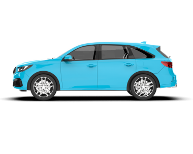 Küçük mavi arabası olan modern bir araba.