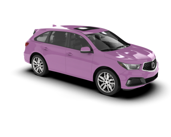 Beyaz arka planda pembe bir araba. 3d oluşturma.