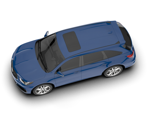 Beyaz sırtlı mavi araba.