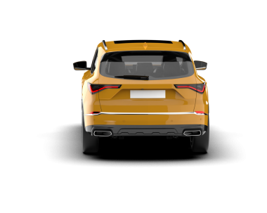 Modern araba arka planda izole edilmiş. 3D görüntüleme - ön görünüm