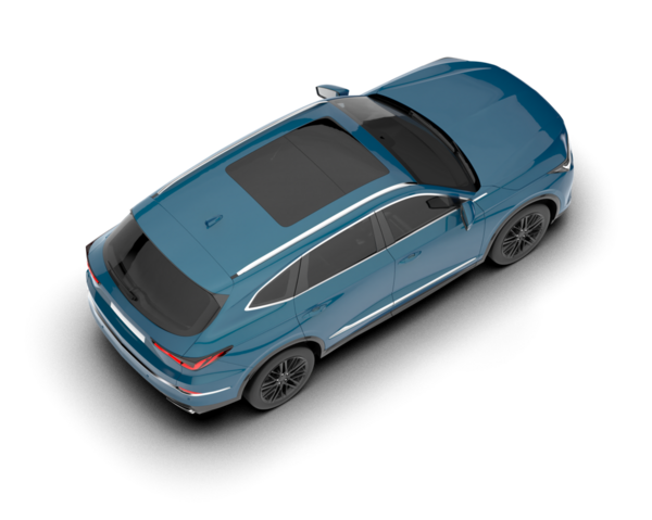 Beyaz zemin üzerinde izole edilmiş bir arabanın 3 boyutlu görüntüsü.