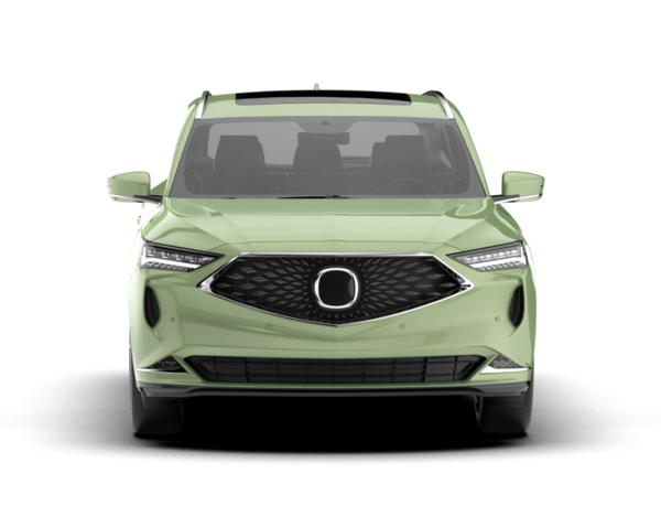 yeşil modern araba. Araba önü manzaralı. 3d oluşturma