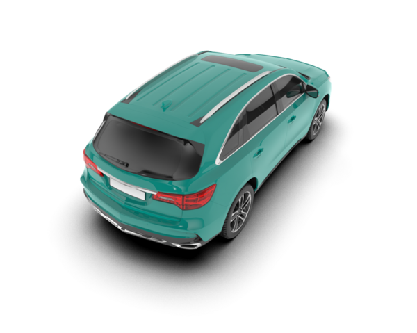 Yeşil, modern bir arabanın 3 boyutlu resmi.