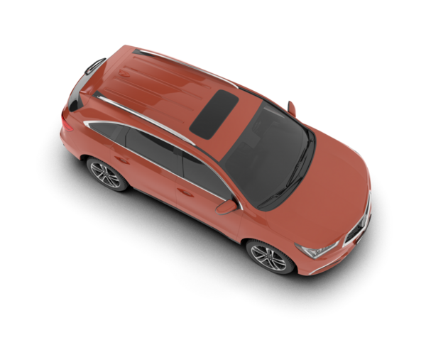 Gri arkaplanda izole edilmiş kırmızı bir arabanın 3 boyutlu görüntüsü.