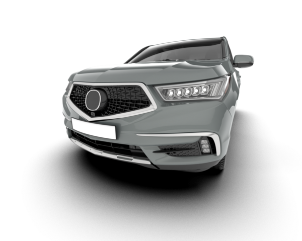 Beyaz arka planda modern bir araba. Ön manzara. 3d oluşturma