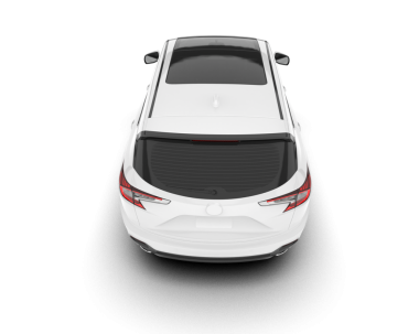 Uzun gölgeli beyaz modern bir araba. 3d oluşturma