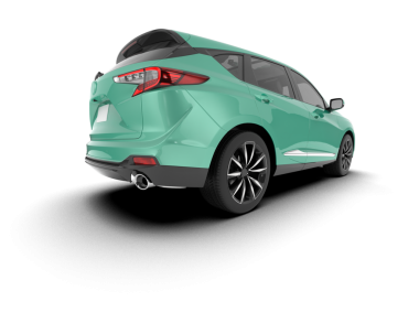 Beyaz arka planda yeşil yapraklı gerçekçi modern bir araba. 3d oluşturma