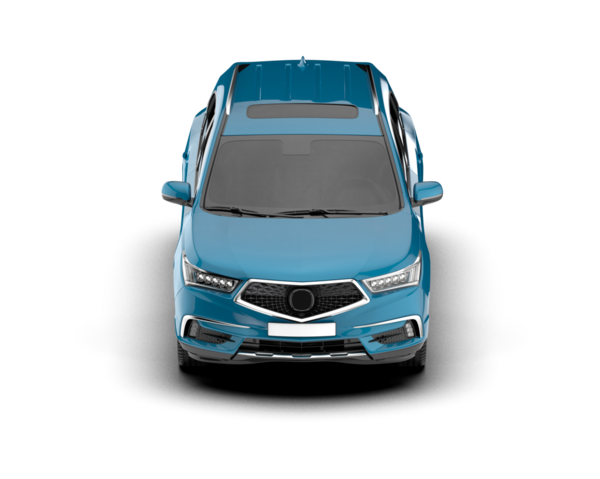 Mavi araba arka planda izole edilmiş. 3D görüntüleme - illüstrasyon