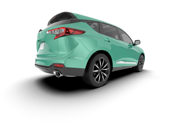 Beyaz arka planda yeşil yapraklı gerçekçi modern bir araba. 3d oluşturma