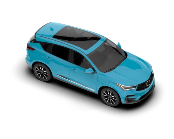 Gerçekçi modern araba, mavi arka görüşlü. 3D görüntüleme. izole