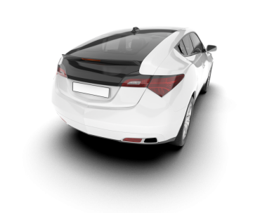 Boş afişi olan modern beyaz bir araba. 3d illüstrasyon