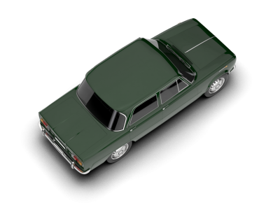 Beyaz arkaplanda izole edilmiş yeşil çizgili bir arabanın 3 boyutlu görüntüsü